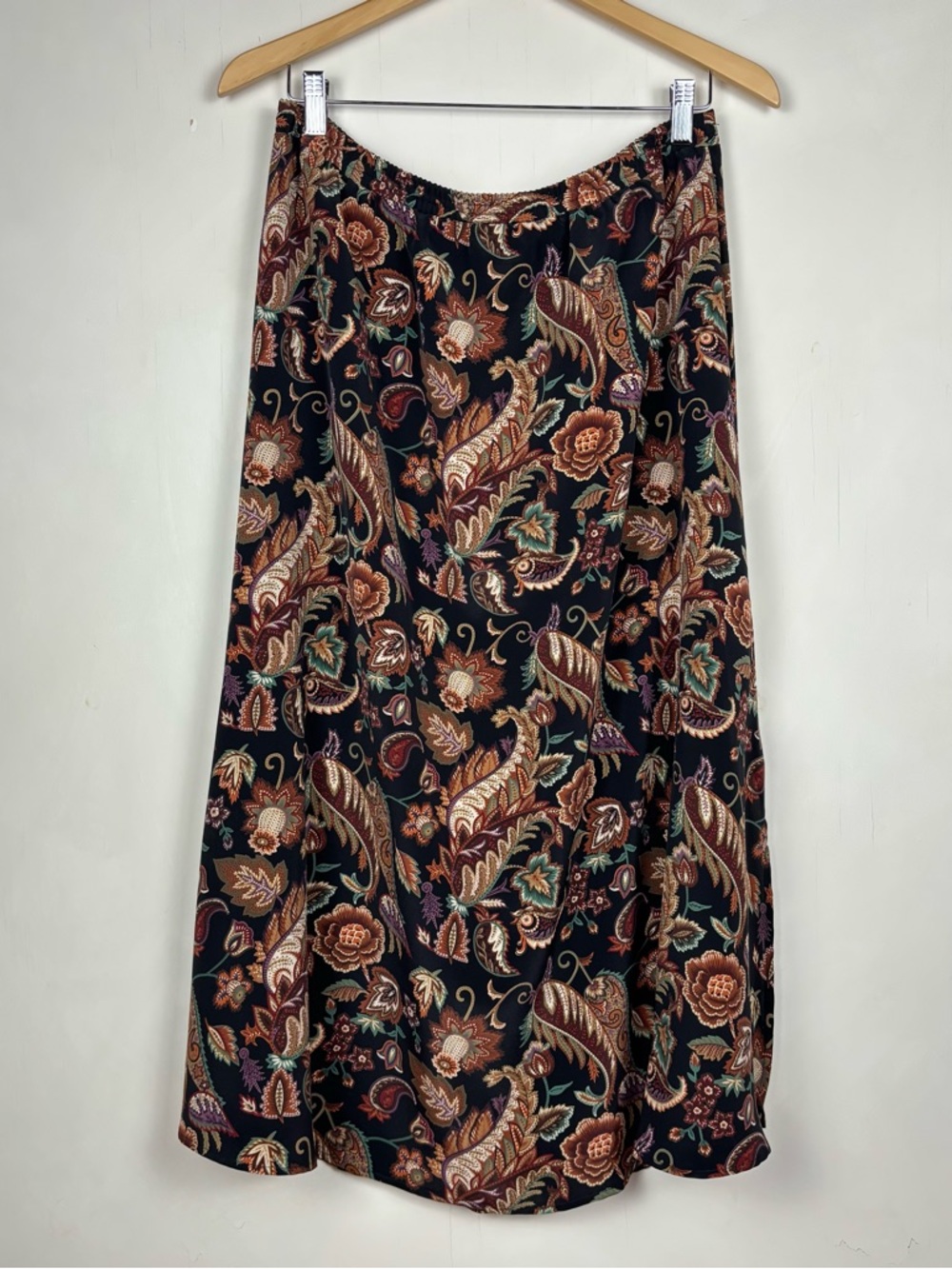 Vintage Paisley Midi Skirt Womens Boho Floral A-Line Fall Dark Academia